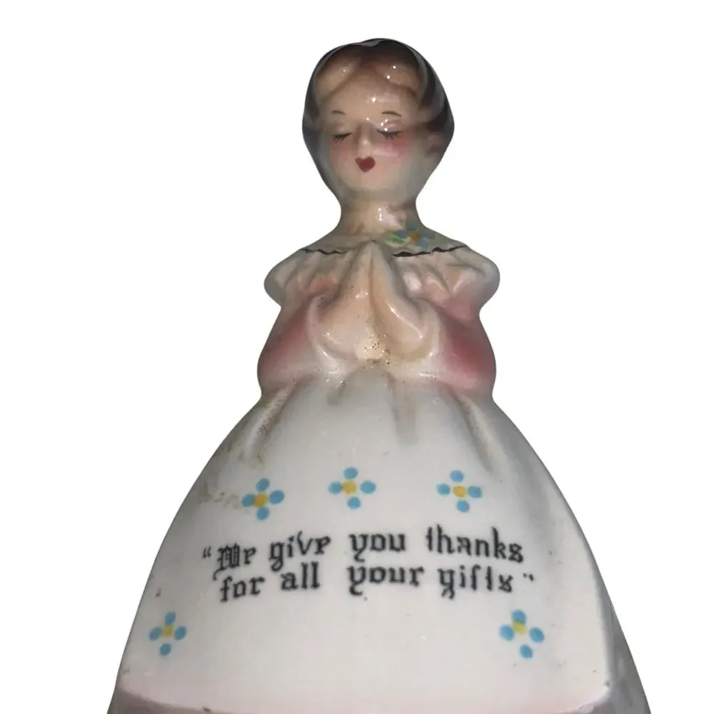 Vintage Enesco Kitchen Prayer Lady Pink 1950s Pepper Kitschy Decor Cottage Fairy